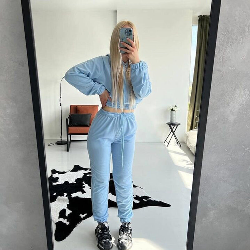 Damen Gekürztes Zip‑Hoodie mit elastischer High‑Waist Jogginghose Shop Nory