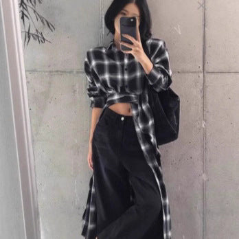 Damen Langes Karo-Hemd im Oversize‑Cut mit Taillen-Knotendetail und Seitenschlitzen Shop Nory