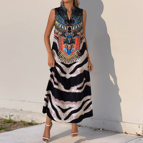 Damen Ärmelloses Maxikleid mit Statement-Halsdruck, Ethno‑Motiv und ausgestellter A‑Linien‑Silhouette Shop Nory