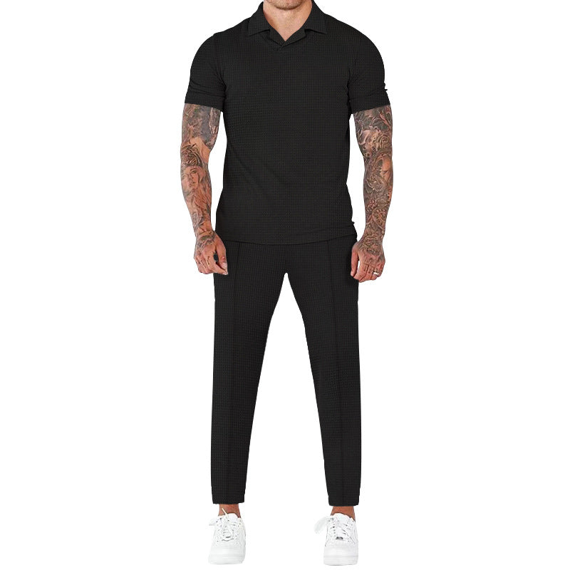 Herren elegantes Kurzarm-Hemd- und Hose-Set mit strukturiertem Design und komfortabler Passform