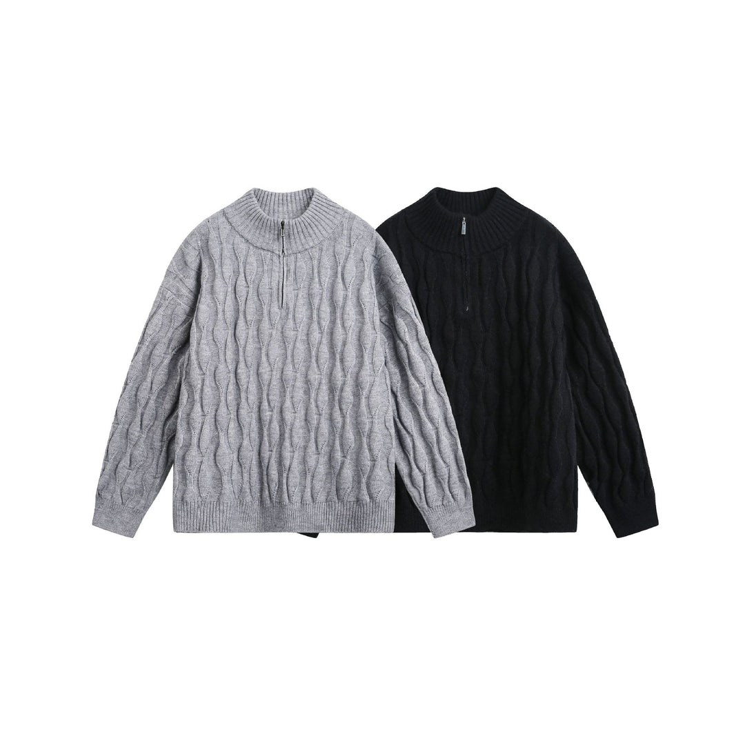 Unisex Grobgestrickter Halfzip-Pullover mit Zopfmuster und Stehkragen Shop Nory