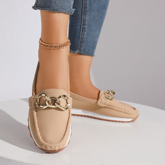 Damen Modische Mokassin‑Slipper mit goldener Gliederkette und profilierter Gummisohle Shop Nory