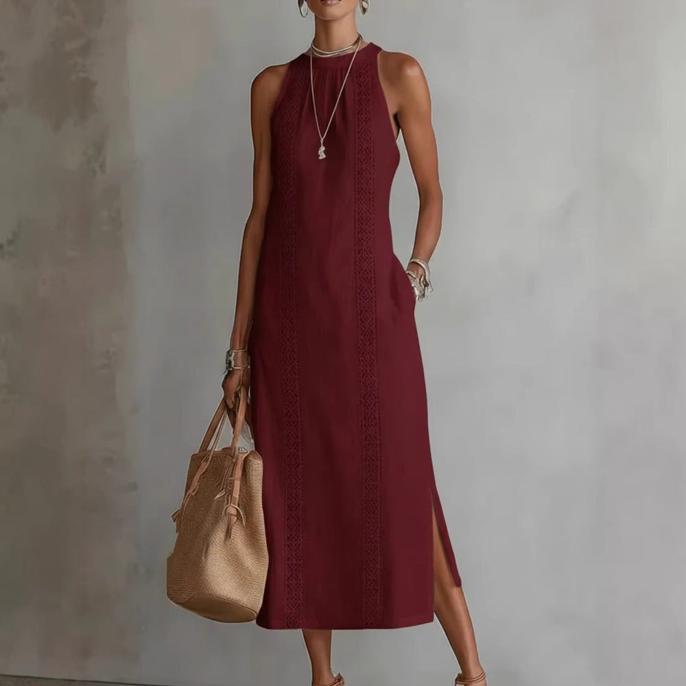 Damen Elegantes Sommer-Maxi-Kleid mit Spitzenapplikation und seitlichem Schlitz