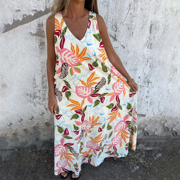 Damen luftiges Maxikleid mit floralem Muster und praktischen Taschen