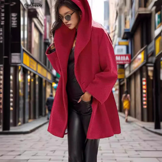 Damen nan weitgeschnittener Wollmixmantel mit weitem Schalkragen und A-Linien-Schnitt Shop Nory