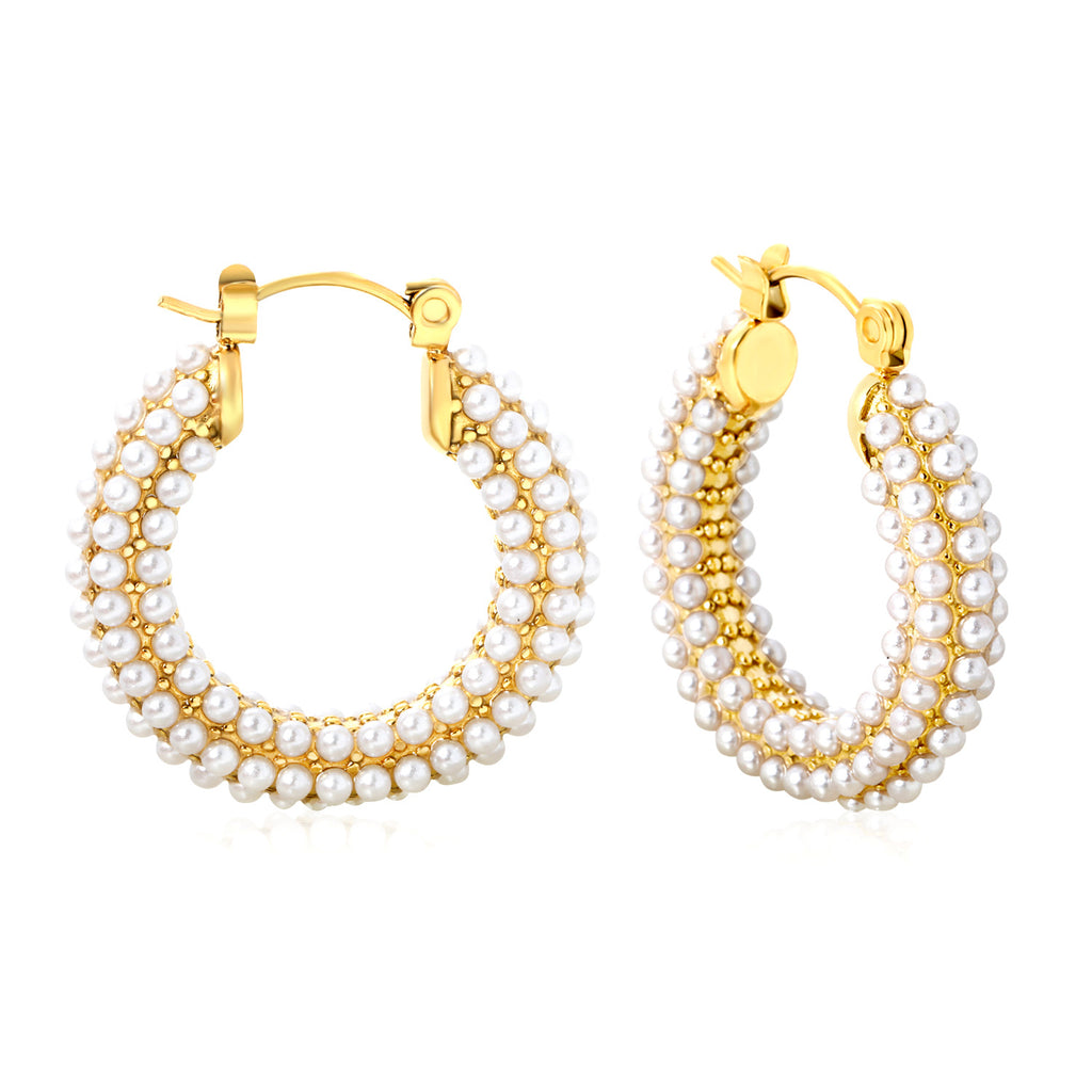 Damen Creolen mit funkelnden Zirkonia und Perlenbesatz Shop Nory