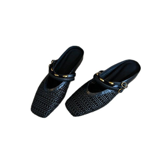 Damen Geflochtene Mule-Slipper mit quadratischer Zehenpartie und doppelt verstellbarem Riemen Shop Nory