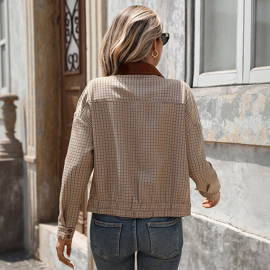 Damen Karierte Blousonjacke mit kontrastierendem Hemdkragen und Reißverschluss Shop Nory