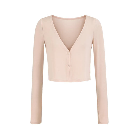 Damen Kurzer Feinstrick-Cardigan mit tiefem V-Ausschnitt und knöpfbarer Front Shop Nory