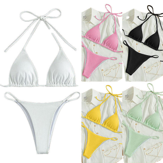 Damen Triangel-Bikini mit verstellbaren Bändern und rippierter Textur