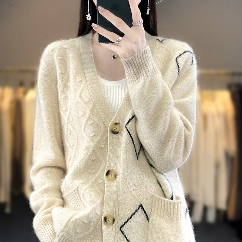 Damen Kuscheliger Oversize-Cardigan mit Ajour‑ und Rautendetail Shop Nory