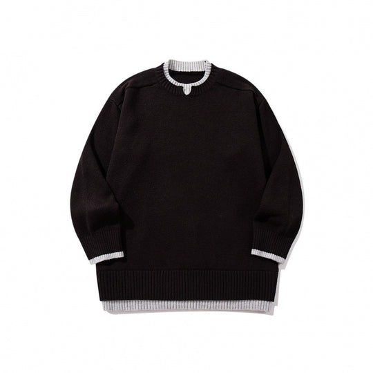 Unisex Relaxed-Fit Feinstrick-Pullover mit Kontrastbündchen und verlängertem Rippenbund Shop Nory