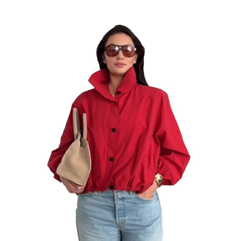 Damen Modische Kurzjacke mit hohem Kragen und elastischem Bund