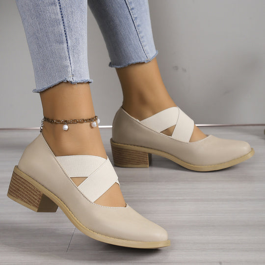 Damen Slipper-Pumps mit kreuzenden Elastikriemen und Blockabsatz Shop Nory