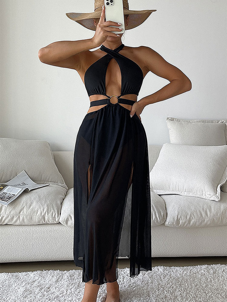Damen Wickelkleid mit modischem Schnitt und elegantem Ringdetail