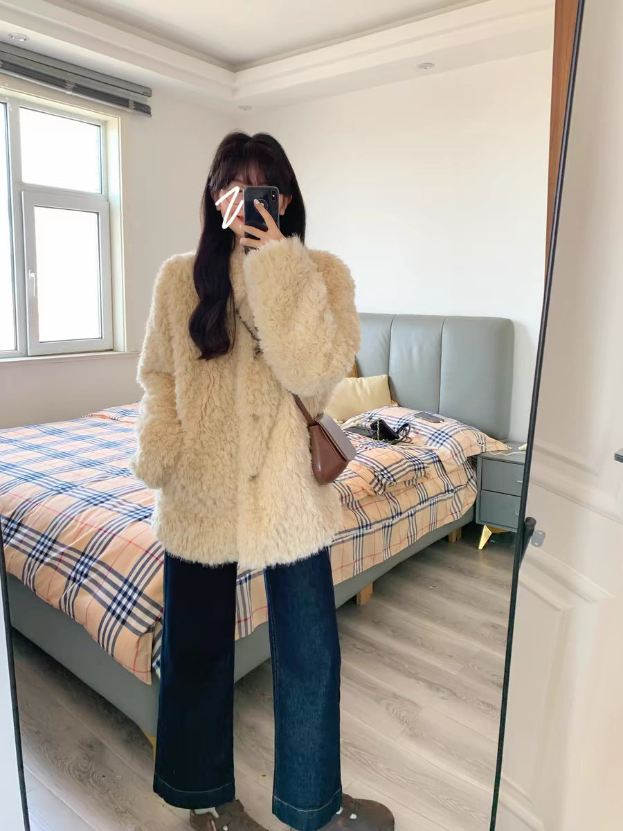 Damen Teddy-Mantel aus Kunstfell mit Oversize-Schnitt und Eingrifftaschen Shop Nory