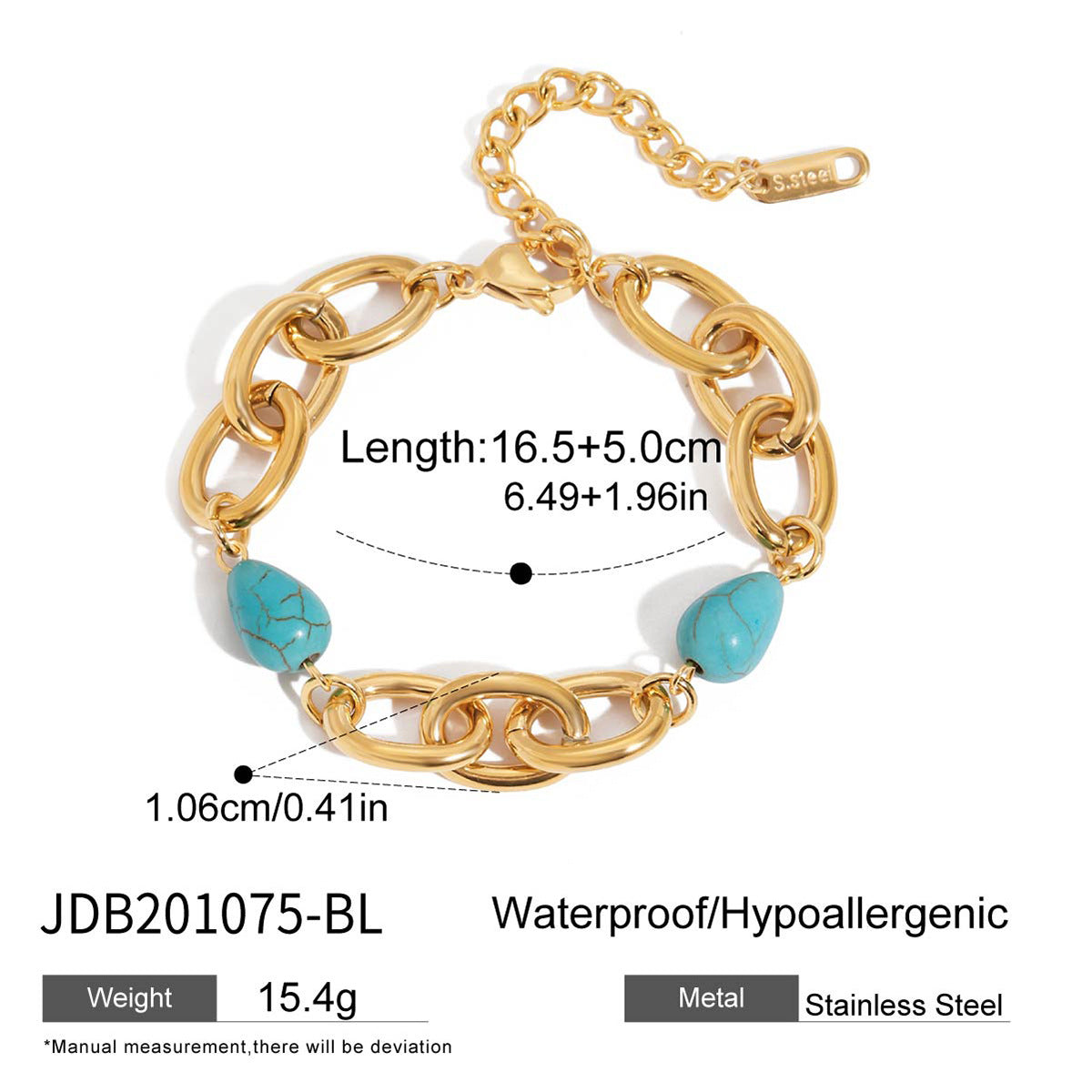 Damen Offenes Armband mit herzförmigem Türkisstein und hypoallergener Edelstahlverarbeitung Shop Nory