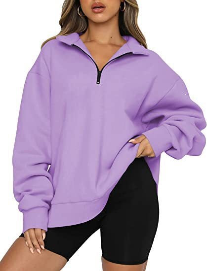 Damen nan oversized Sweatshirt mit halbem Reißverschluss, weichem Fleece-Innenfutter und Kängurutasche Shop Nory