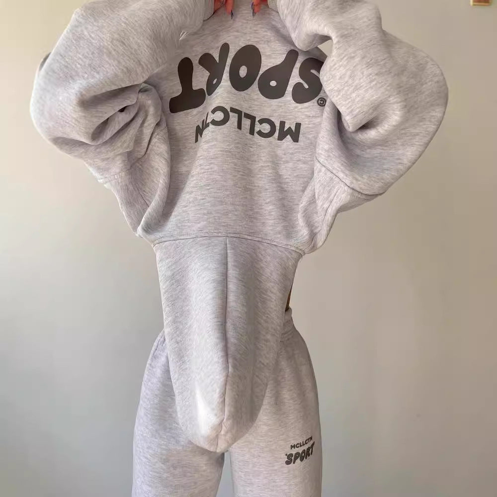 Damen Cropped Kapuzenpullover und High‑Waist Jogginghose Lounge‑Set aus Baumwollfleece Shop Nory