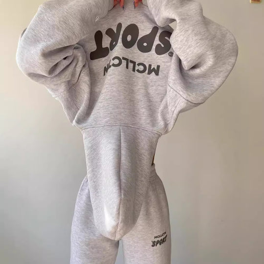 Damen Cropped Kapuzenpullover und High‑Waist Jogginghose Lounge‑Set aus Baumwollfleece Shop Nory