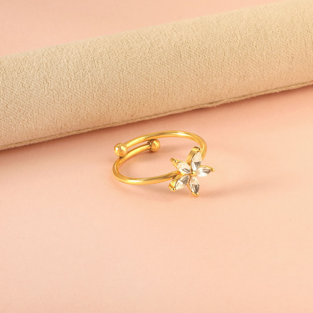 Damen Edelstahl Ring mit abnehmbarem, floralem Design und funkelnden Zirkonia Shop Nory