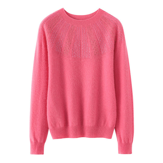 Damen Weicher Kaschmir‑Optik Feinstrickpullover mit Ajour‑Yoke und Paillettenbesatz Shop Nory