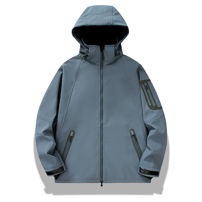 Herren wasserabweisende Softshelljacke mit Kapuze, verschweißten Reißverschlüssen und Fleecefutter Shop Nory