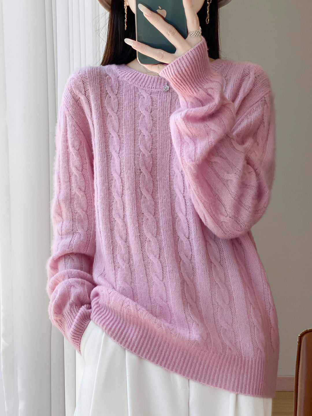 Damen Übergrößen Zopfmuster-Pullover im Mohair-Look mit geripptem Saum Shop Nory