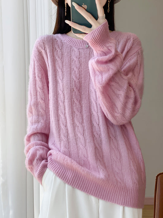 Damen Übergrößen Zopfmuster-Pullover im Mohair-Look mit geripptem Saum Shop Nory