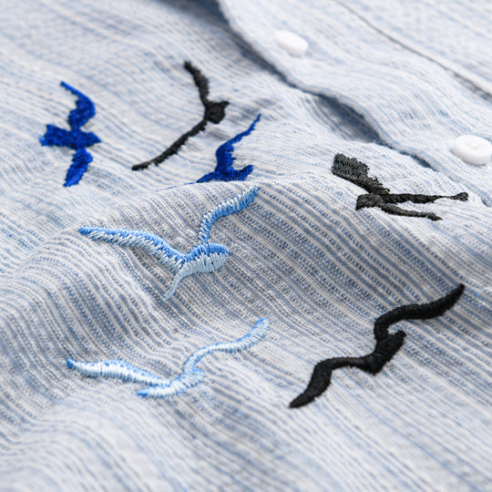 Herren Leichtes gestreiftes Overshirt aus Leinen-Baumwollmix mit Vogelstickerei Shop Nory