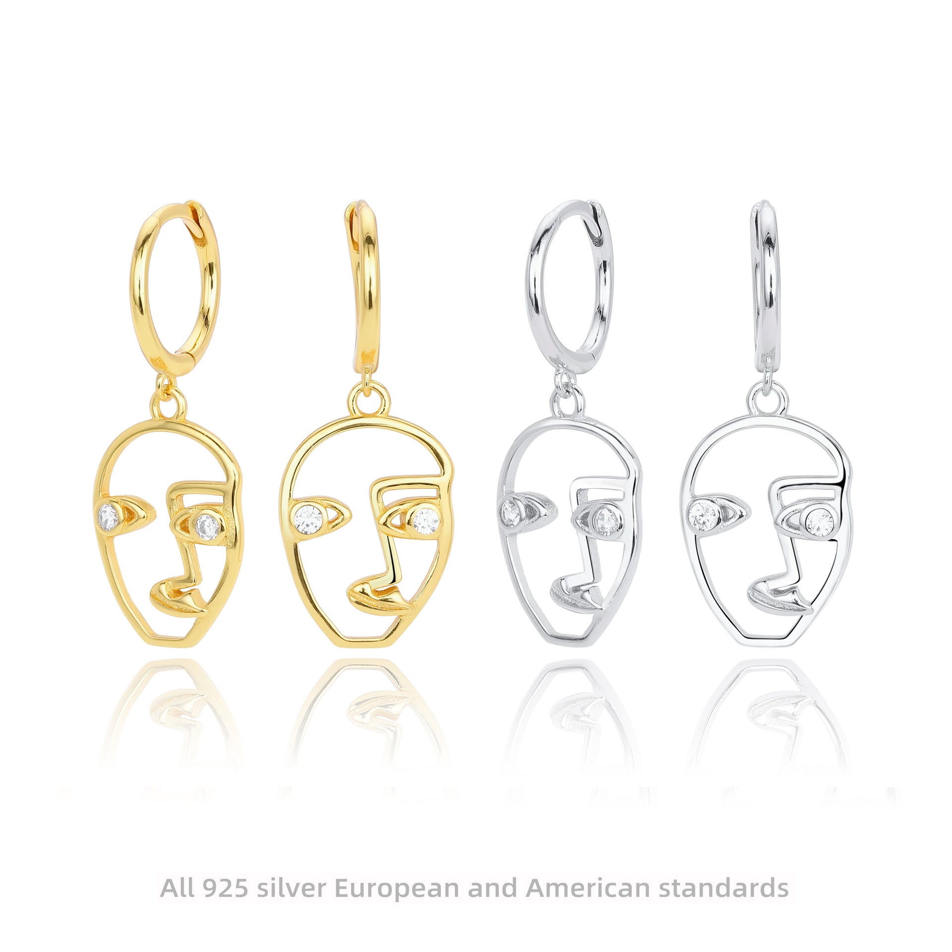 Damen Ohrringe im modernen Gesichtsdesign aus hochwertigem 925 Sterling Silber Shop Nory