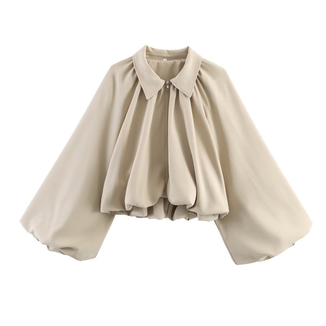 Damen Kurzcape mit Volumenärmeln, Reißverschluss und gerafftem Saum Shop Nory
