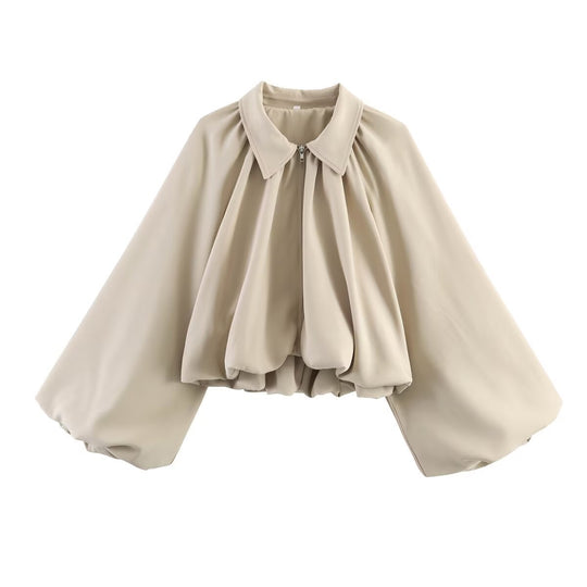 Damen Kurzcape mit Volumenärmeln, Reißverschluss und gerafftem Saum Shop Nory