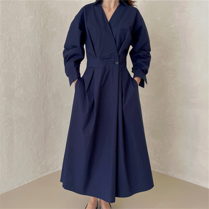 Damen Wickel-Hemdkleid mit tailliertem Bund, Kellerfalten und Eingrifftaschen Shop Nory