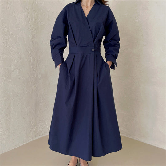 Damen Wickel-Hemdkleid mit tailliertem Bund, Kellerfalten und Eingrifftaschen Shop Nory