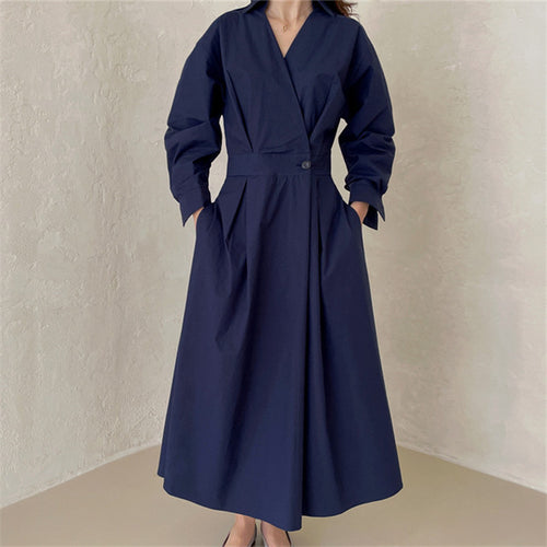 Damen Wickel-Hemdkleid mit tailliertem Bund, Kellerfalten und Eingrifftaschen Shop Nory