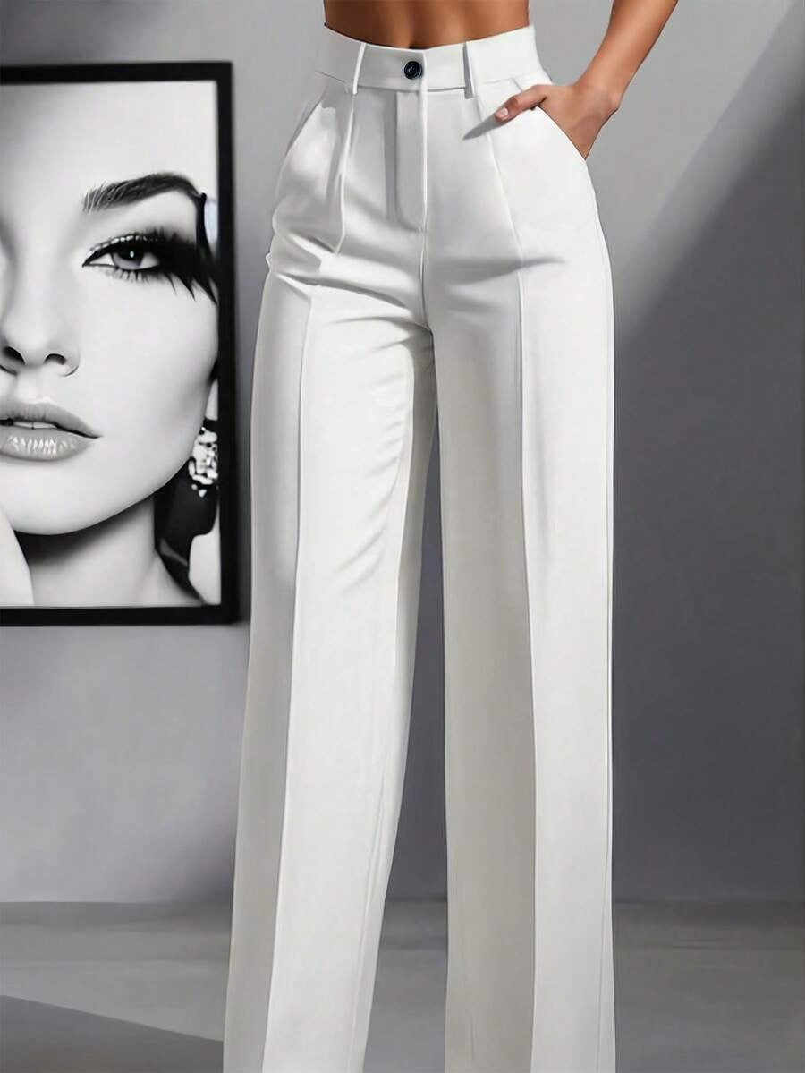 Damen Hochtaillierte Palazzo-Stretchhose mit Bügelfalte und Eingrifftaschen Shop Nory