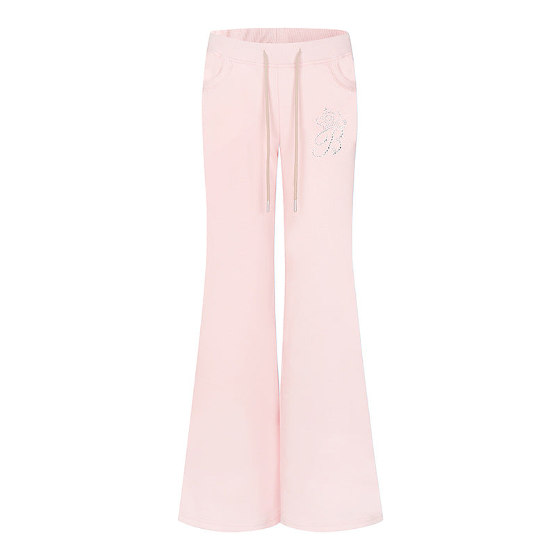 Damen Ausgestellte Loungehose mit hohem Komfortbund, Kordelzug und Strass‑Logo Shop Nory