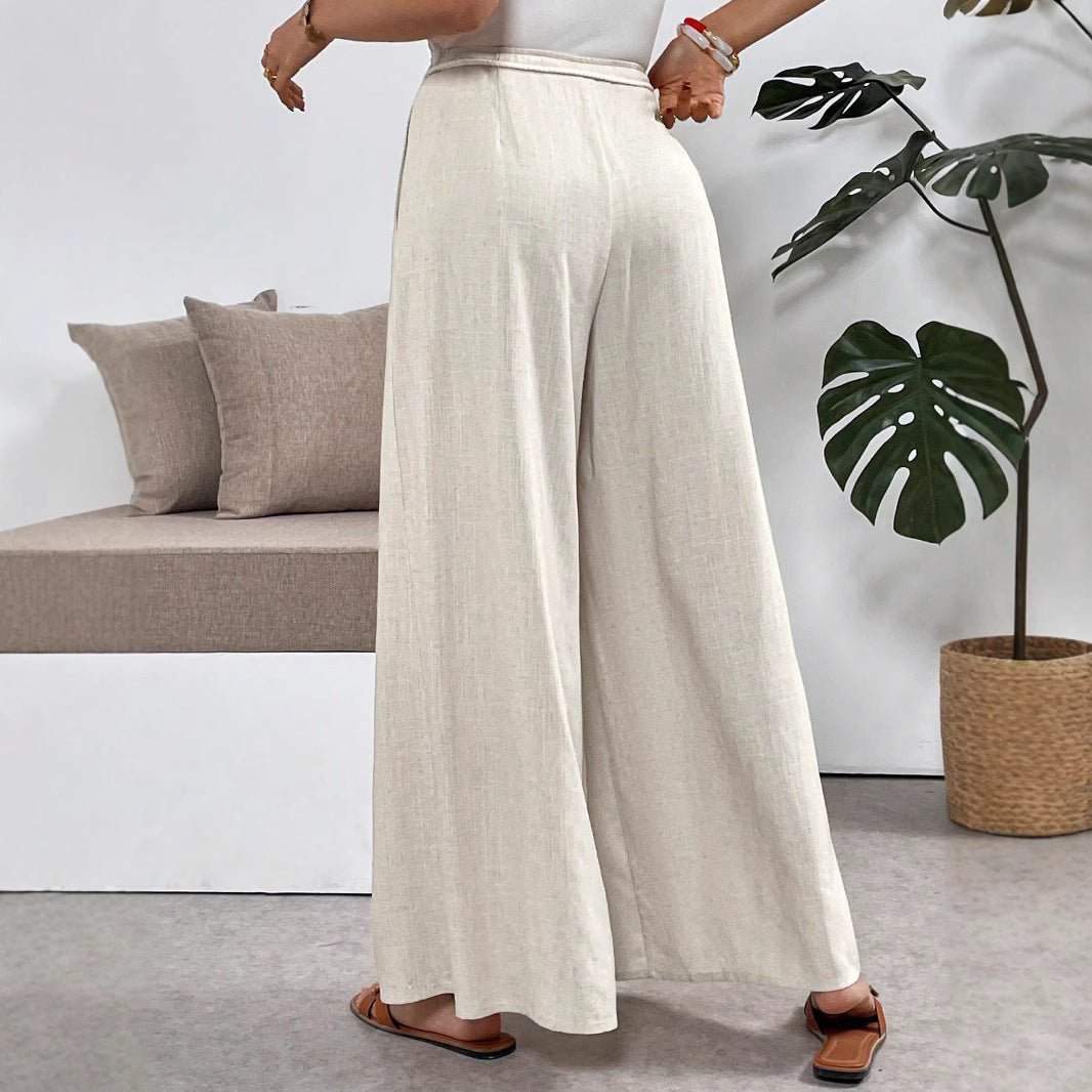 Damen Weite Palazzo-Leinenhose mit hohem Bund und Tunnelzug Shop Nory