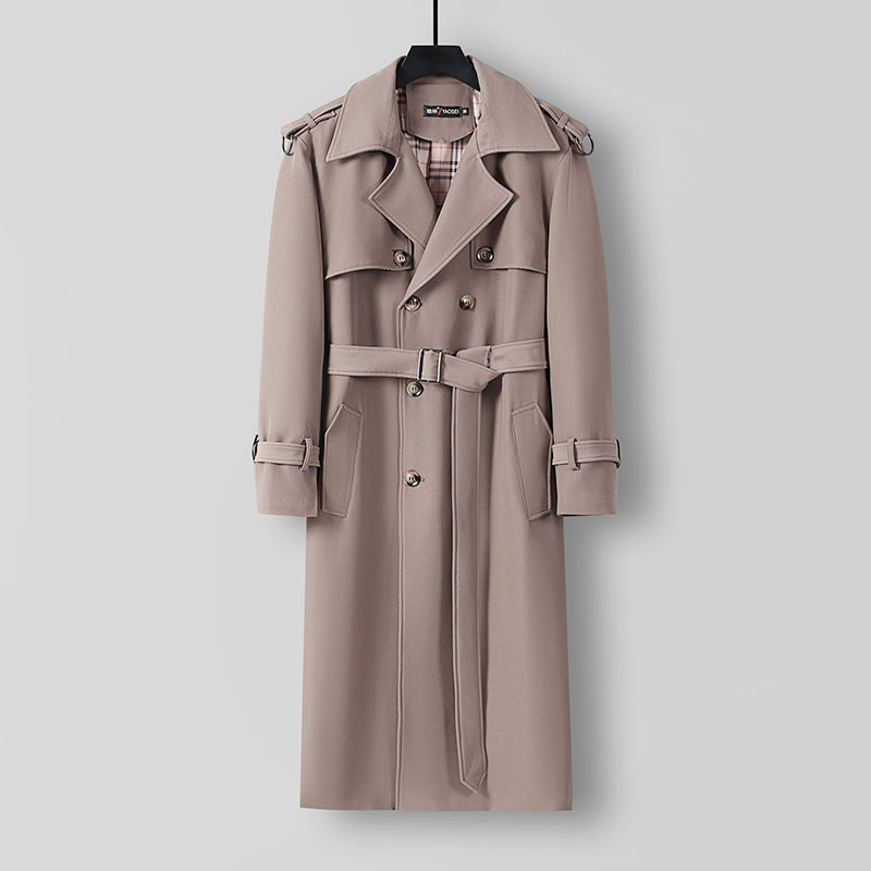 Damen Eleganter lang geschnittener Wollmix-Trenchcoat mit doppelreihiger Knopfleiste und Bindegürtel Shop Nory