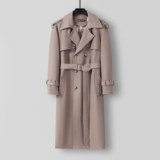 Damen Eleganter lang geschnittener Wollmix-Trenchcoat mit doppelreihiger Knopfleiste und Bindegürtel Shop Nory