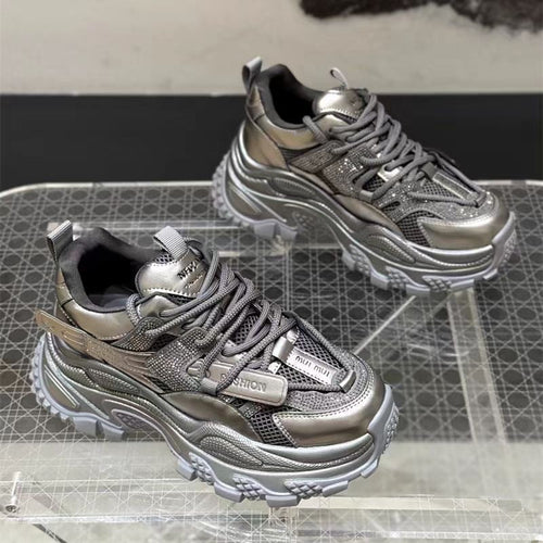 Damen Sportliche Chunky Sneakers mit Glitzer-Elementen und verstärktem Profil