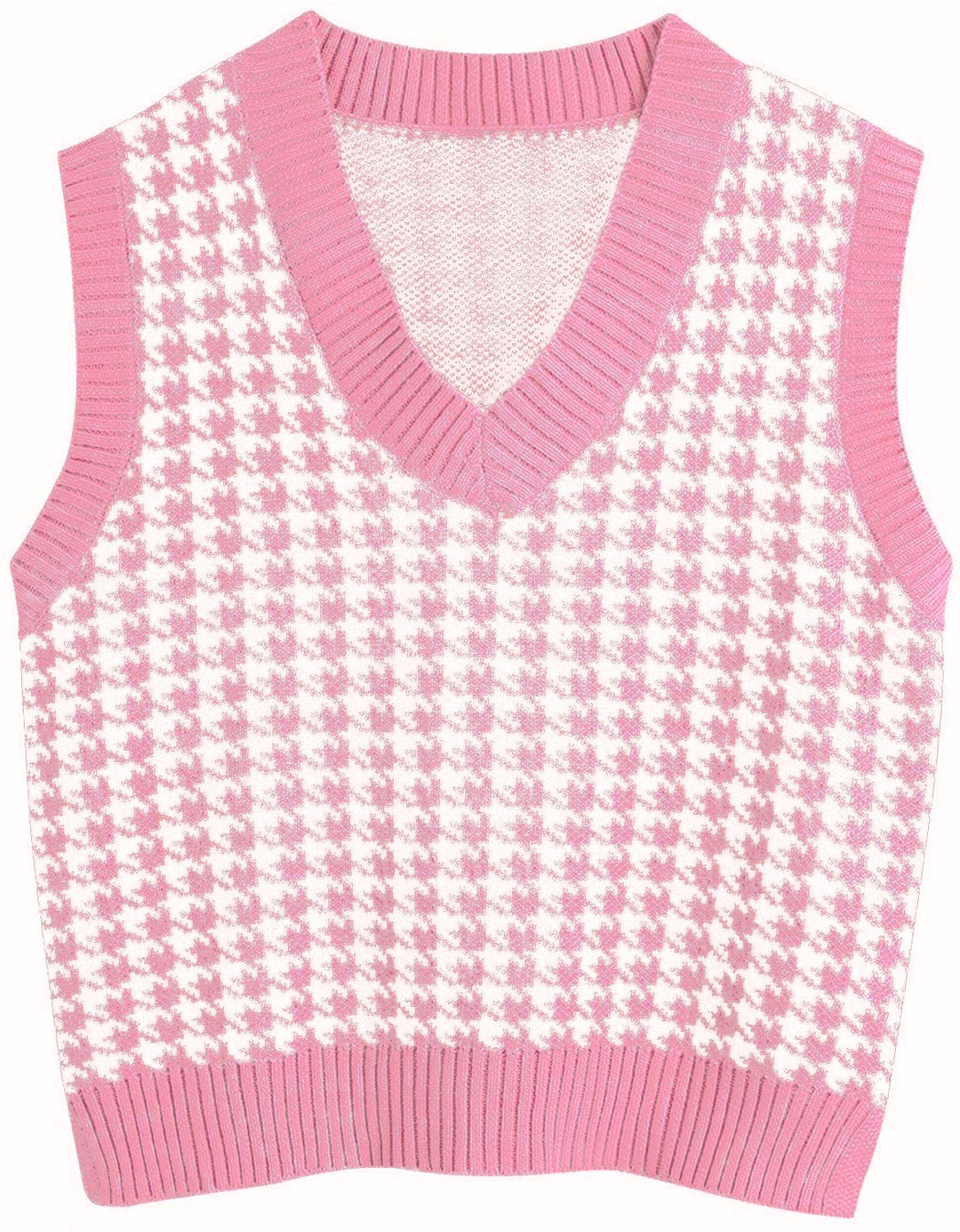 Damen Strickweste mit Hahnentritt-Muster, V-Ausschnitt und geripptem Saum Shop Nory