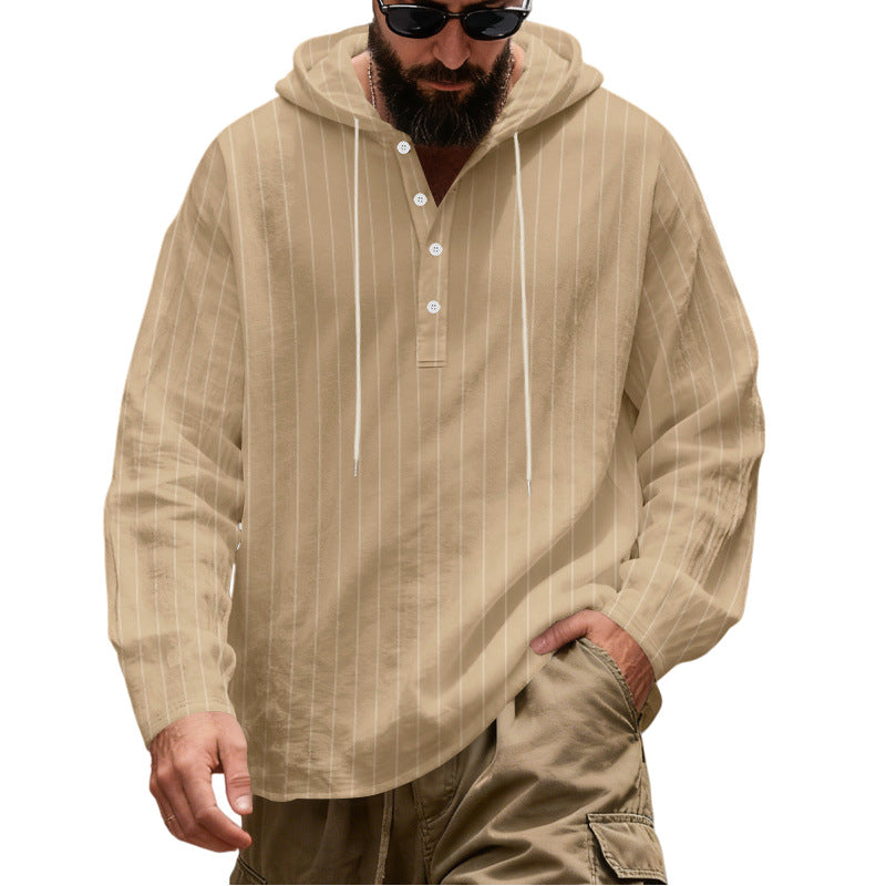 Herren Lässiges Kapuzen-Henleyshirt mit feinen Nadelstreifen und Knopfleiste Shop Nory