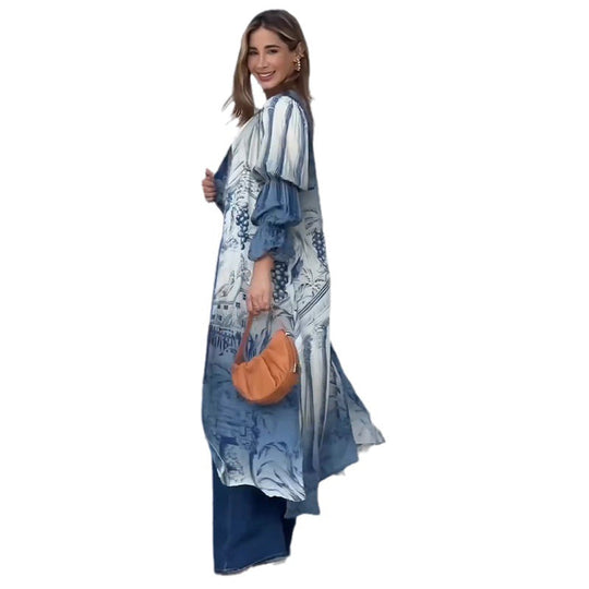 Damen Kimono mit floralem Muster und lässigen Volantärmeln Shopnory