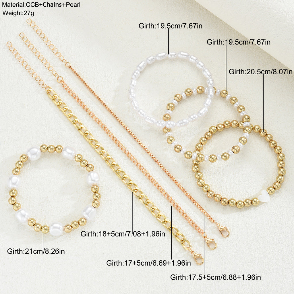 Damen Armband-Set mit eleganten Perlen und goldenen Akzenten Shop Nory