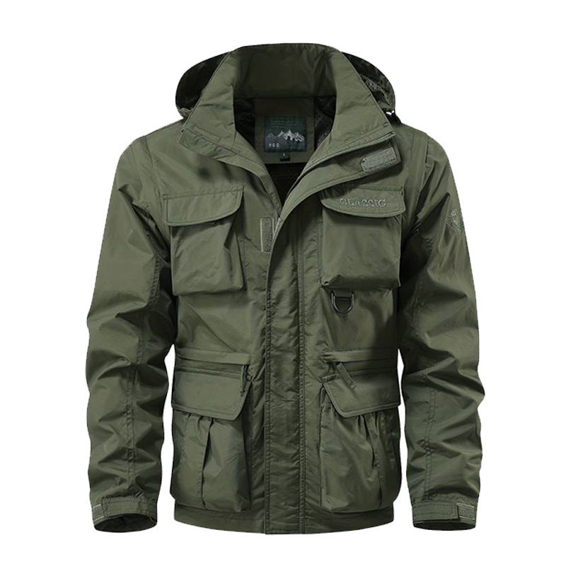 Herren Multifunktionale Fieldjacke mit Kapuze wasserabweisendem Shell und Organizer-Taschen Shop Nory