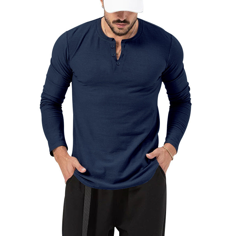 Herren Langarm Henley-Shirt mit modischem Knopfverschluss Shopnory