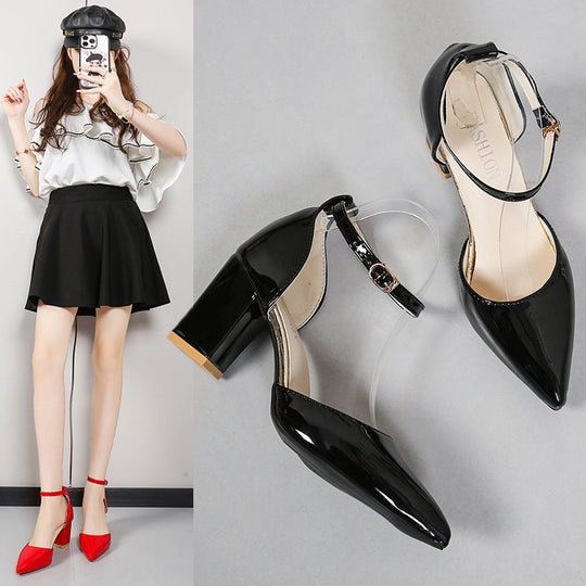 Damen elegante High-Heels mit transparentem Riemen und Blockabsatz