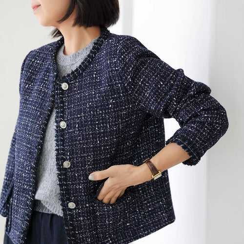 Damen Eleganter kurzarm Tweedmantel Shop Nory